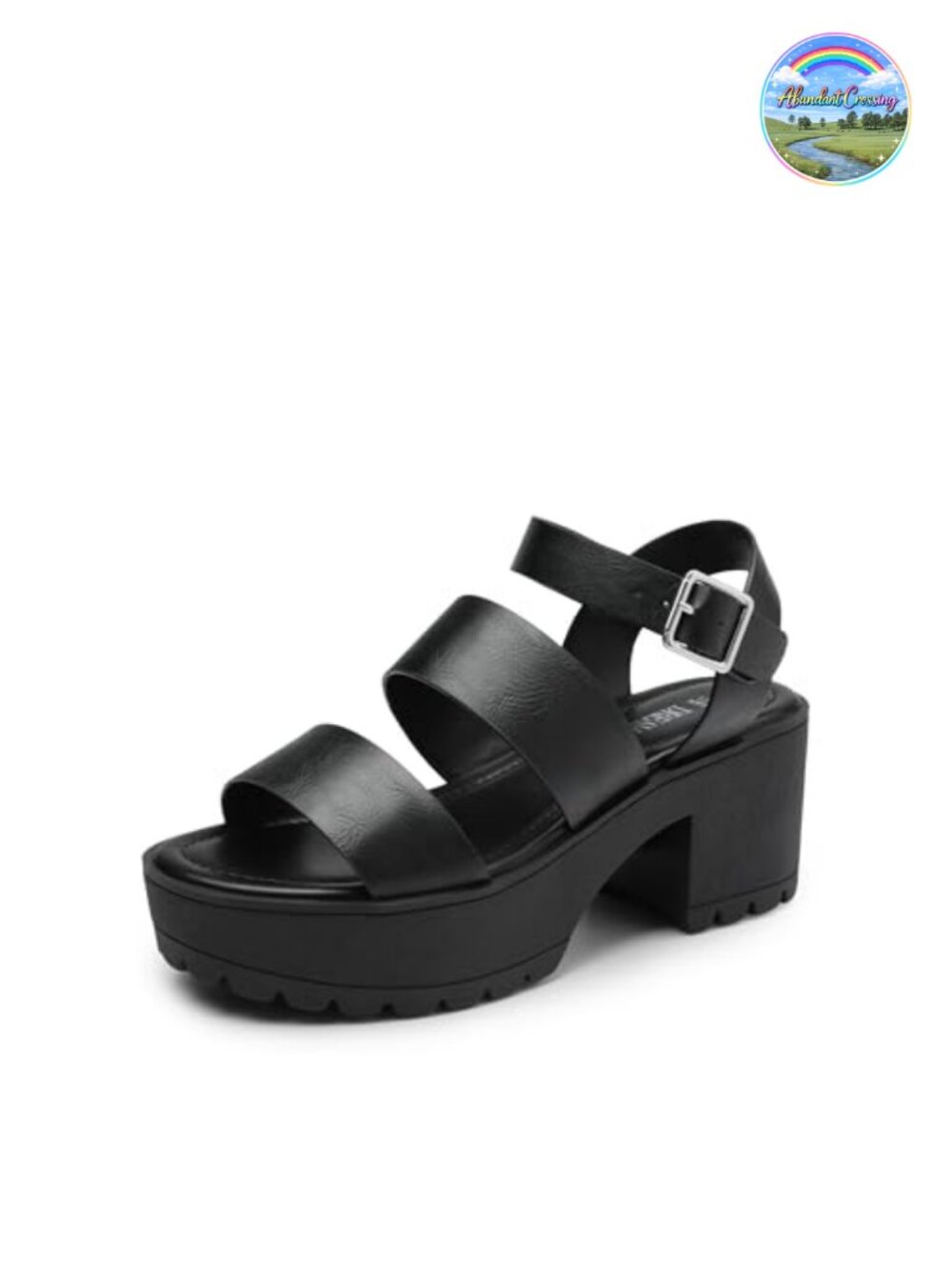 Platform Chunky Low Heel Sandals Faux Leather Comfort Ankle Strap